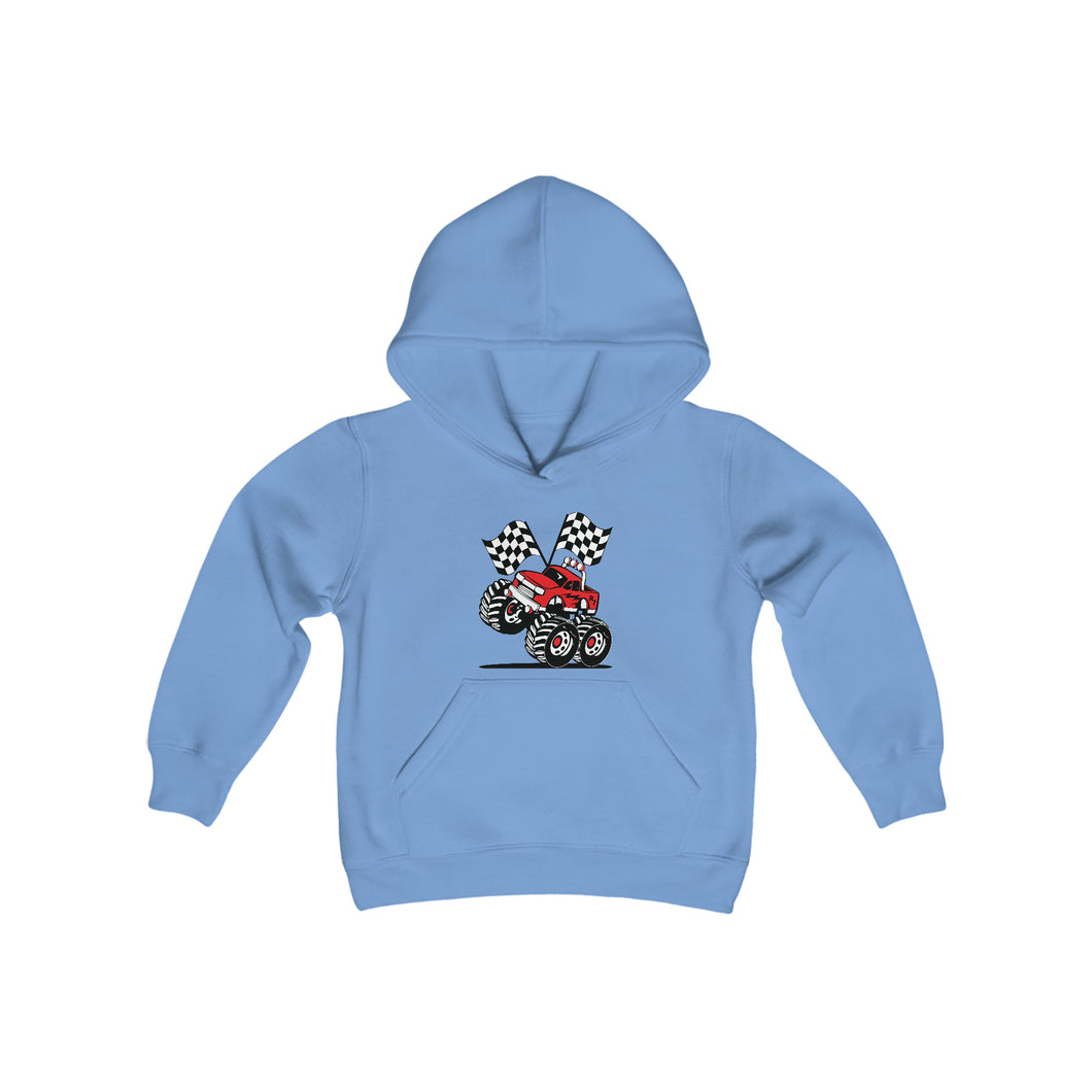 Red Monster Truck Youth Heavy Blend Hooded Sweatshirt