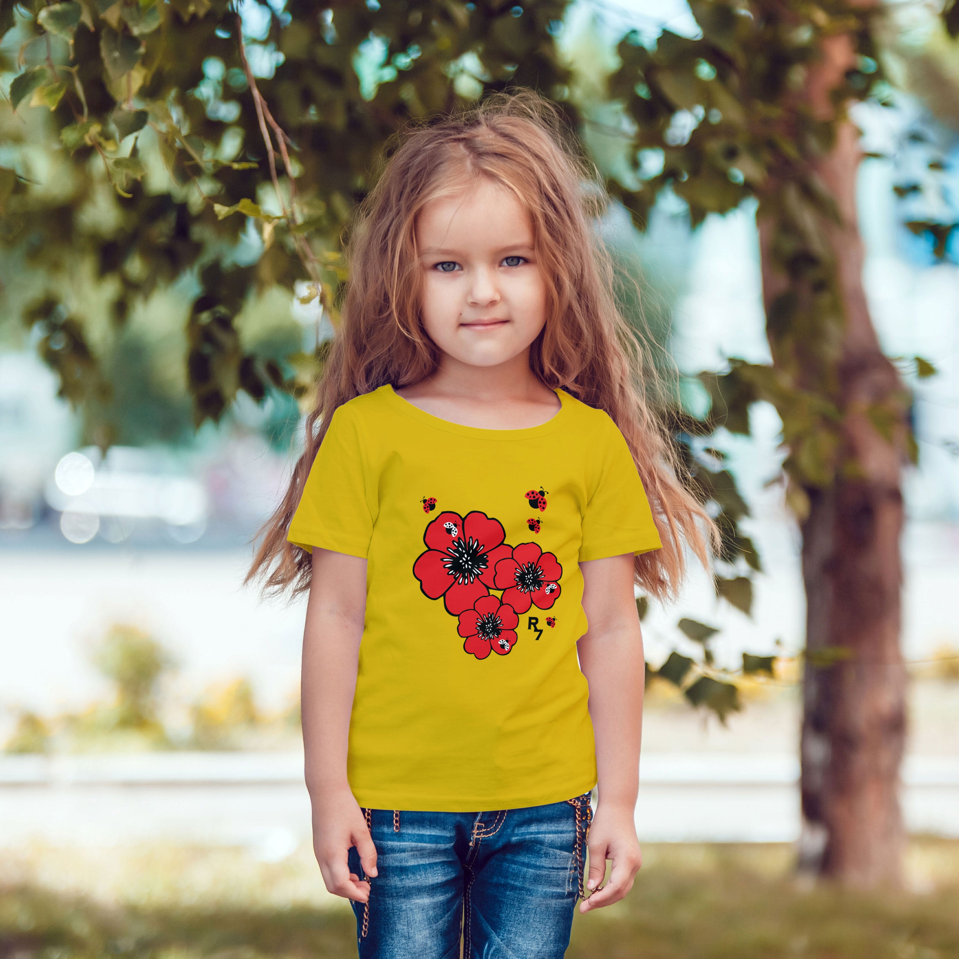 Three Hibiscuses with Ladybugs Tee